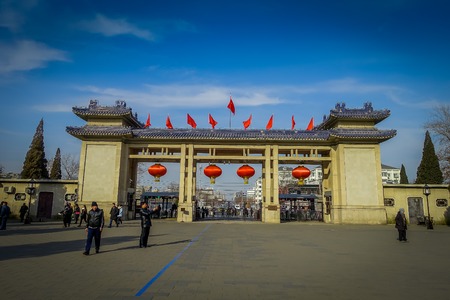 BEIJING, CHINA - 29 JANUARY, 2017: Entrance gate to temple of heaven compund, an imperial complex with various religious buildings located in southeastern central city area, nice blue sky.のeditorial素材