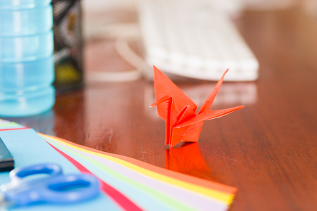 Closeup shot of colorful papers to make origami artの写真素材