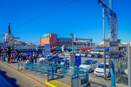 San Francisco, California - February 11, 2017: Beautiful touristic view of Pier 39 in the popular and cultural downtown area.のeditorial素材
