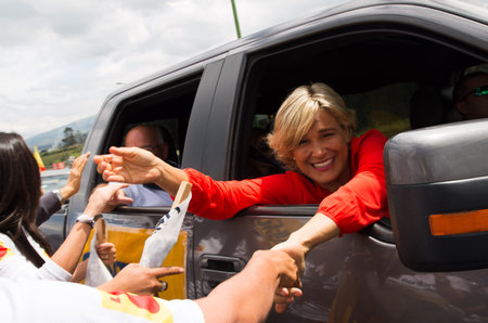 Quito, Ecuador - February 5, 2017: Cynthia Viteri, presidential candidate for the Partido Social Cristiano party, during her campaign rally for the ecuadorian elections.のeditorial素材