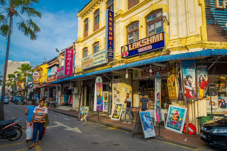 George Town, Malaysia - March 10, 2017: Little India enclave, where the oldest Hindu temple in Penang is located, Mahamariamman Temple, as well as where many indian shops and restaurants.のeditorial素材