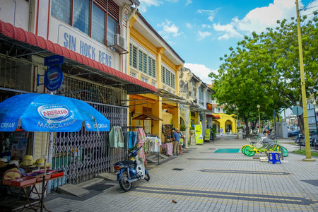 George Town, Malaysia - March 10, 2017: Beautiful colorful view of the downtown streets in the second largest city of the country.のeditorial素材