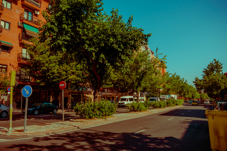 MADRID, SPAIN - 8 AUGUST, 2015: Street view in the beautiful Madrid, Spain. Madrid is the capital and largest city of Spainのeditorial素材