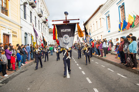 Quito, Ecuador - December 09, 2016: An unidentified Indigenous people are dancing in parade in Quito, Ecuador.のeditorial素材