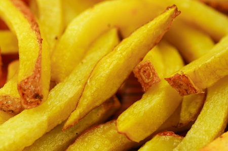 Close up of a delicious and tasty french friesの写真素材
