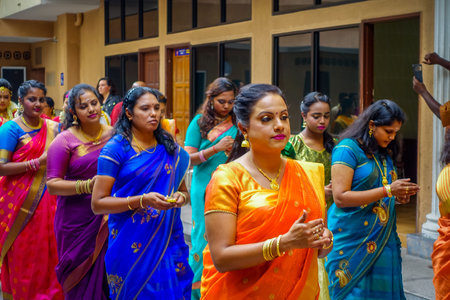 Kuala Lumpur, Malaysia - March 9, 2017: Unidentified people in a traditional Hindu wedding celebration. Hinduism is the fourth largest religion in Malaysia.のeditorial素材