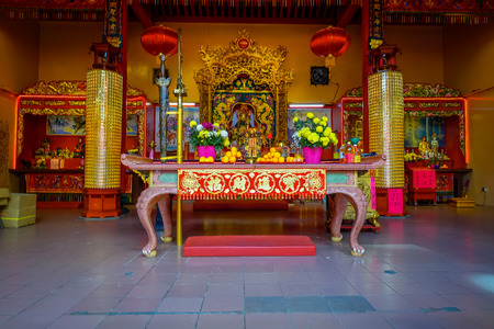 Kuala Lumpur, Malaysia -March 9, 2017: Inside of Guan Di Temple, a beautiful Buddhist shrine located in the city downtown.のeditorial素材