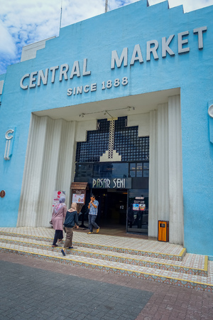 Kuala Lumpur, Malaysia - March 9, 2017: Old blue vintage facade of Cental Market in Jln Hang Kasturi. The market constructed in 1988 is classified as a Heritage Site by the Malaysian Heritage Society.のeditorial素材