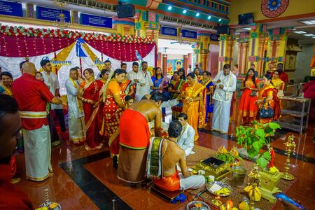 Kuala Lumpur, Malaysia - March 9, 2017: Unidentified people in a traditional Hindu wedding celebration. Hinduism is the fourth largest religion in Malaysia.のeditorial素材