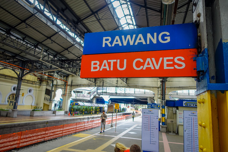 Kuala Lumpur, Malaysia - March 9, 2017: Train station in Batu Caves, a limestone hill with big and small caves and cave temples and a very popular Hindu shrine outside India.のeditorial素材