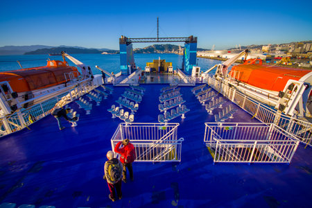 SOUTH ISLAND, NEW ZEALAND- MAY 25, 2017: Beautiful view of Ferries that provide daily connection...