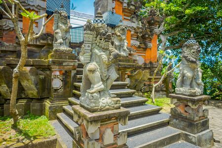 BALI, INDONESIA - MARCH 05, 2017: Stoned statue in the enter of Pura Ulun Danu Bratan temple on Bali island, Indonesiaのeditorial素材