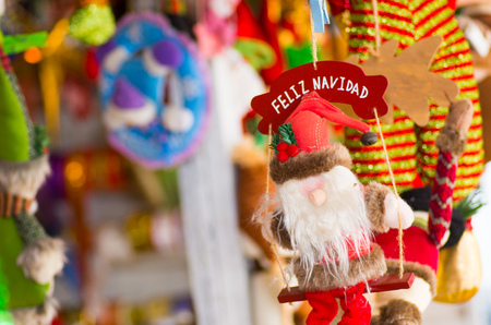 QUITO, ECUADOR- 07 MAY, 2017: Beautiful Santa Claus figure in a marketのeditorial素材