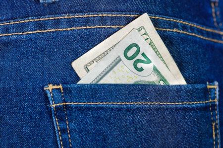 Twenty dolars inside of jeans back pocket