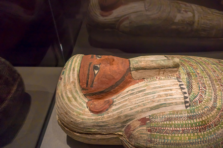 HOUSTON, USA - JANUARY 12, 2017: Close up of the sarcophagus of the Ancient Egypt in National Museum of Natural Science in Orlando Houston in USAのeditorial素材