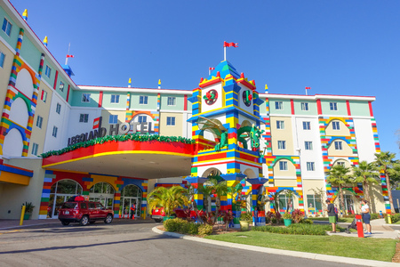 HOUSTON, USA - JANUARY 12, 2017: Beautiful and colorful hotel with a lego structure in Legoland, as touristic place. Legoland is a theme park based on the popular LEGO brand of building toysのeditorial素材