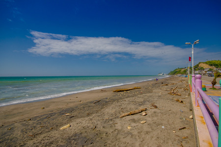 Beautiful sand beach at Same Atacames, in a sunny day in the Ecuadorian coastsの写真素材