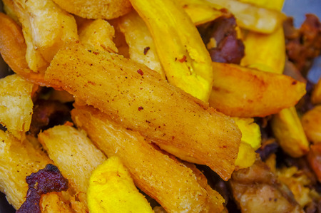 Close up of a fried yucca, ecuadorian foodの写真素材