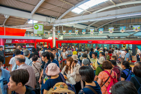 HAKONE, JAPAN - JULY 02, 2017: Unidentified people at the interior of train during rainy and cloudy day.のeditorial素材