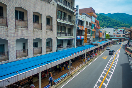 HAKONE, JAPAN - JULY 02, 2017: Traffic jam on street at Motohakone-ko around Hakone port due to Japan golden week.のeditorial素材