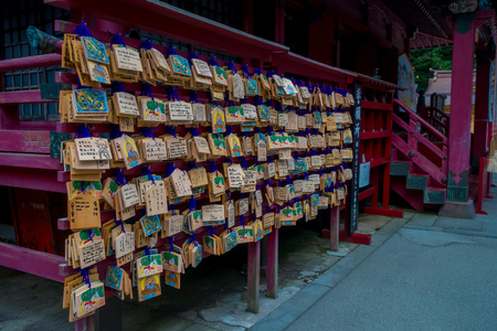 HAKONE, JAPAN - JULY 02, 2017: EMA at Kiyomizu-dera Temple. EMA are small wooden plaques on which Shinto worshippers write their prayers or wishes.のeditorial素材