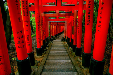 KYOTO, JAPAN - JULY 05, 2017: Red Tori Gate at Fushimi Inari Shrine in Kyoto, Japanのeditorial素材