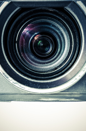 Close up view of a camera lens in a white backgroundの写真素材