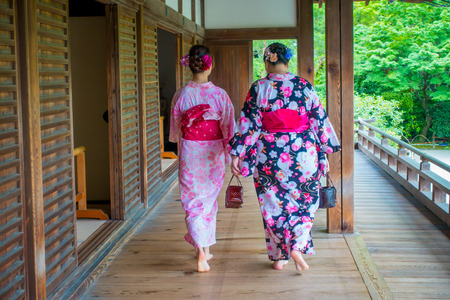 KYOTO, JAPAN - JULY 05, 2017: Unidentified people walking through the Hojo Hall of Tenryu-ji in the Arashiyama district of Kyotoのeditorial素材