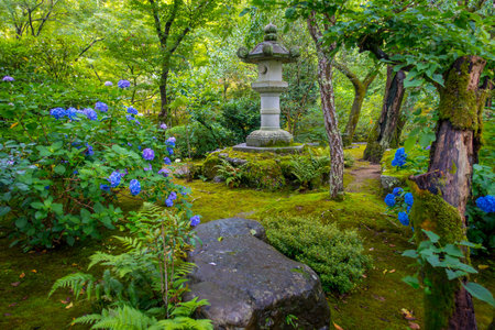 KYOTO, JAPAN - JULY 05, 2017: Beautiful stoned structure inside of Zen Garden of Tenryu-ji, Heavenly Dragon Temple. In Kyoto, Japanのeditorial素材