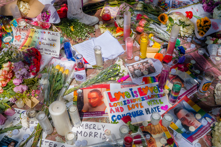 ORLANDO, USA - MAY 05, 2017: Place where Omar Mateen, killed 49 people and wounded 53 others in a terrorist attack hate crime in a gay nightclub in Orlando, Florida, United Statesのeditorial素材