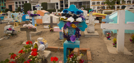 QUITO, ECUADOR- MAY 23, 2017: View of cemetery San Antonio de Pichincha, showing typical catholic graves with large gravestonesのeditorial素材