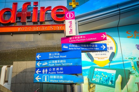 HONG KONG, CHINA - JANUARY 22, 2017: Informative sign in Victoria Peak to the city of Hong Kong.のeditorial素材