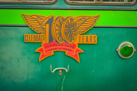 HONG KONG, CHINA - JANUARY 22, 2017: Informative sign of victoria peak tower and tram in Hong Kong.のeditorial素材