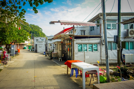 HONG KONG, CHINA - JANUARY 26, 2017: Metallic buildings used as home in old fishermen village Tai O with rustic houses in Hong Kongのeditorial素材
