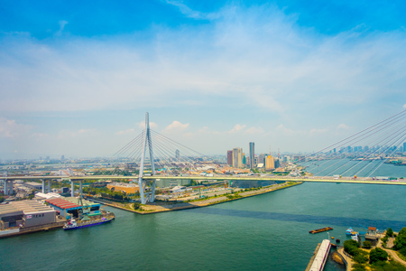 OSAKA, JAPAN - JULY 18, 2017: Beautiful view of the city of Osaka district in Osaka, Japan in a beautiful day.のeditorial素材