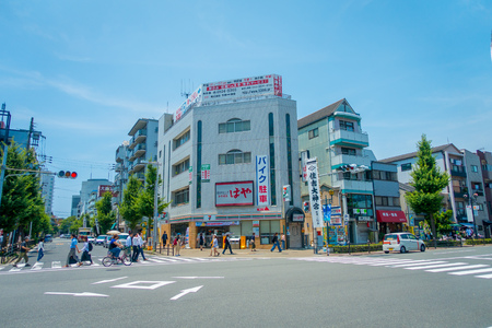 OSAKA, JAPAN - JULY 18, 2017: Dowtown view of Osaka cityscape in summer season at Osaka, Japanのeditorial素材