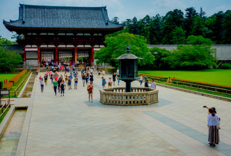 Nara, Japan - July 26, 2017: Unidentified people walking at Todai-ji literally means Eastern Great Temple. This temple is a Buddhist temple located in the city of Naraのeditorial素材