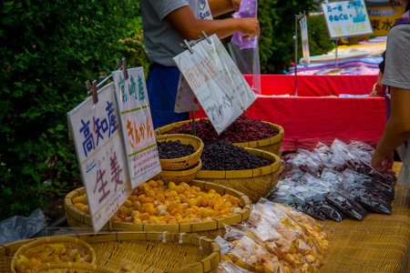 TOKYO, JAPAN JUNE 28 - 2017: Fishes inside of a blue box for sale at the Fish Market Tsukiji wholesale in Tokyo Japan, Tsukiji Market is the biggest wholesale fish and seafood market in the worldのeditorial素材