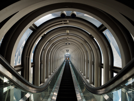 KYOTO, JAPAN - JULY 05, 2017: View of the spectacular escalator in Umeda Sky Building, a modern high rise skyscraper in the Kita district of Osakaのeditorial素材
