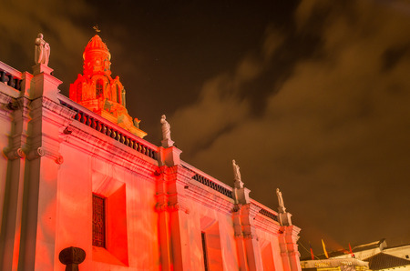 Quito, Pichincha Ecuador - August 9 2017: Close up of spectacle of lights projected on the facade of Church of Santo Domingo, during the Quito light festivalのeditorial素材