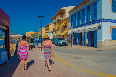 PORT D ANDRATX, SPAIN - AUGUST 18 2017: Unidentified people walking at outdoor the street in Port d Andratrx, Spainのeditorial素材