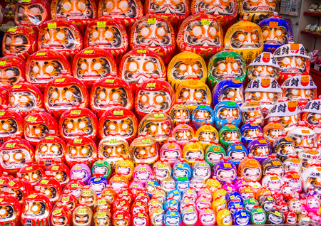 MIYAJIMA, JAPAN - AUGUST 21, 2015: Traditional japanese porcelain figure sale at gift shop at Miyajima islandのeditorial素材