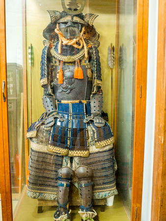 KYOTO, JAPAN - JULY 05, 2017: Close up of a soldier suit with helmet, shield, and protection, inside of a temple in the city of Kyotoのeditorial素材
