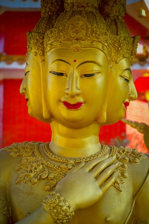 Close up of golden statue at Ten Thousand Buddhas Monastery in Sha Tin, Hong Kong, China.の写真素材