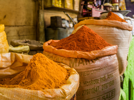 JAIPUR, INDIA - AUGUST 25 2017: Close up of a traditional spices market in Indiaのeditorial素材