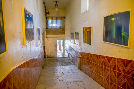 QUITO, ECUADOR - NOVEMBER 23, 2016: Indoor view of old deserted rugged building, in the old prison Penal Garcia Moreno in the city of Quitoのeditorial素材