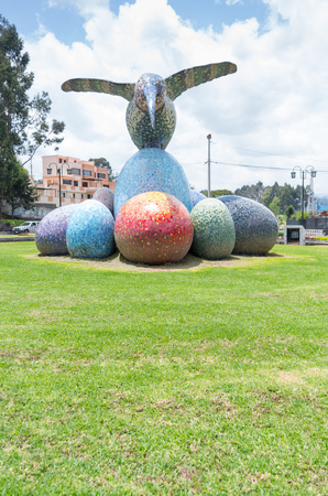 Quito, Ecuador - 28 APRIL, 2015 Historic monument of a huge colorful hummingbird sculpture located in the valley of Los Chillos.のeditorial素材
