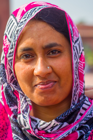 Jaipur, India - September 19, 2017: Portrait of an unidentified Indian woman with a colorful hiyab, on the streets of Jaipur, Indiaのeditorial素材