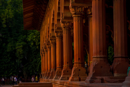 Jaipur, India - September 19, 2017: Muslim architecture detail of Diwan-i-Am, or Hall of Audience, inside the Red Fort in Delhi, Indiaのeditorial素材