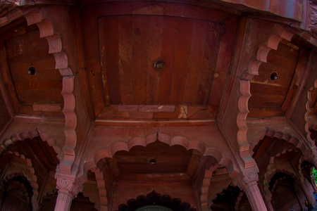 DELHI, INDIA - SEPTEMBER 25 2017: Interior view of the rooftop inside of Red Fort in Delhi, India,Fort was the residence of the Mughal emperor for nearly 200 years, built in 1648 by the fifth Mughal Emperor Shah Jahan, fish eye effectのeditorial素材